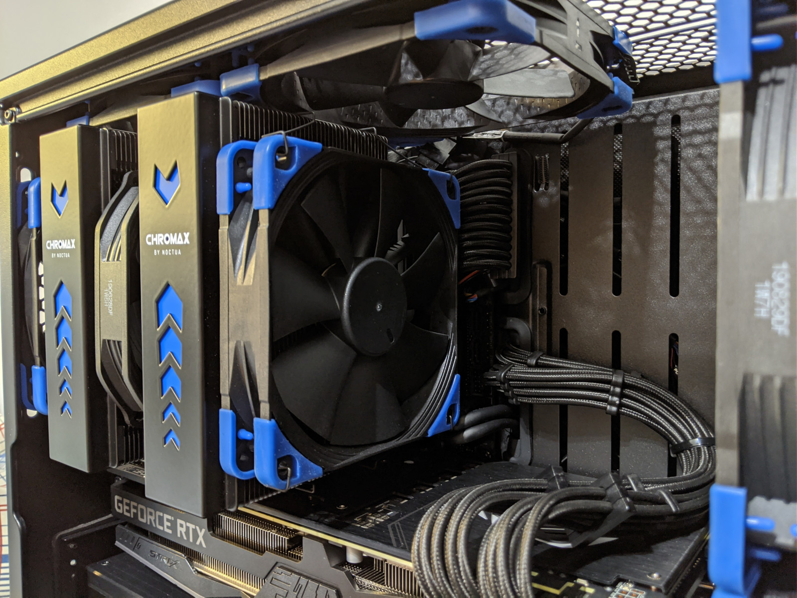 Nice little aesthetic upgrade for the NH-D15. Swapped the 3 fans to Chromax  NF-A15. And incase anyone is using a Fractal Design Torrent, the NF-A15  fits perfect in the rear of the